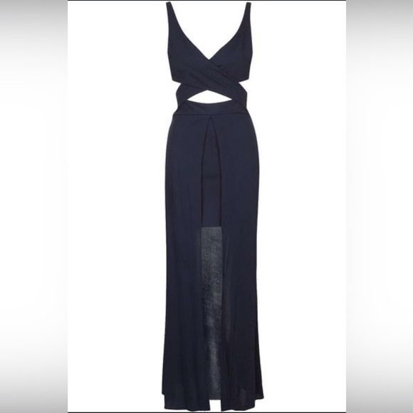 NEW Topshop Blue Evening Gown Event Dress with Cutouts -Sz 4- - Picture 2 of 5